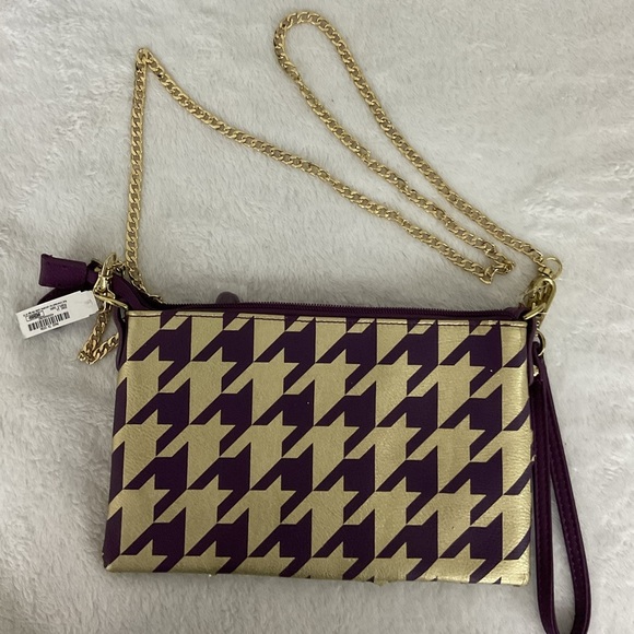 Charming Charlie Gold and Purple Houndstooth Clutch - Picture 1 of 7